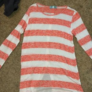 chris and carol coral and white striped sweater